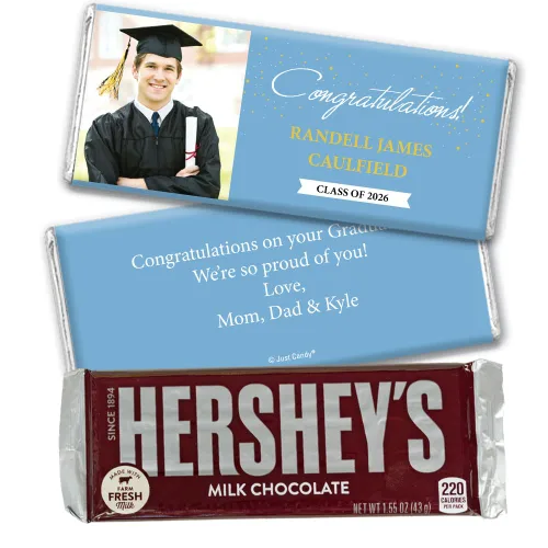 Barras de caramelo envueltas con foto, regalos de fiesta de graduación personalizados de 12 quilates, felicitaciones (12 unidades), color azul bebé