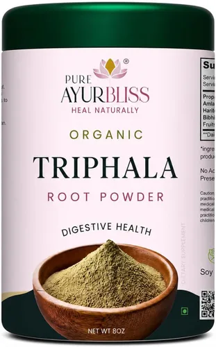 Polvo de trifala 100% orgánico, mezcla ayurvédica con polvo Amla y Haritaki, y Bibhitaki para la salud intestinal, salud digestiva, desintoxicación