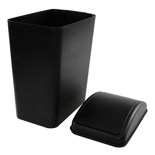 Miniatura 2 de Cubo de basura de plástico con tapa, 4.5 galones, color negro, paquete de 3