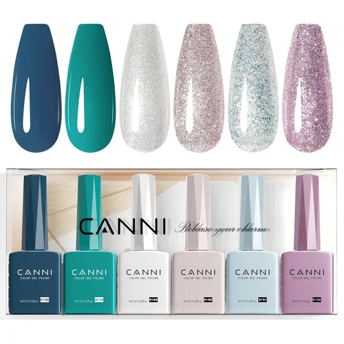 Miniatura 12 de CANNI Juego de esmaltes de uñas de gel marrón sin hema, 6 colores de 0.3 onzas líquidas, kit de esmalte de gel de color marrón claro, azul nude, kit