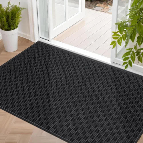 Mibao Tapete para puerta delantera, resistente y duradero, tapete de bienvenida para interiores y exteriores, atrapador de suciedad, impermeable,