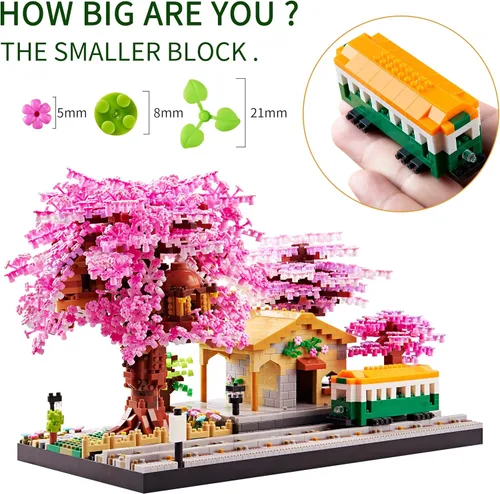 Miniatura 4 de Juego de construcción de árbol de cerezo japonés, mini micro bloques para adultos, flores, casa, bonsái, árbol, kit de construcción, ideas