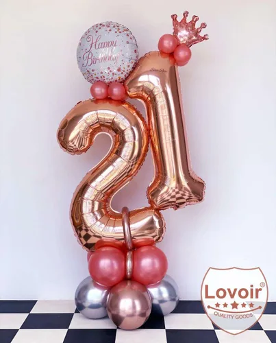 Miniatura 3 de Lovoir Globo de oro rosa de 40 pulgadas con el número 12 de 21 dígitos gigantes de papel de aluminio Mylar para helio de 12º cumpleaños y 21 años