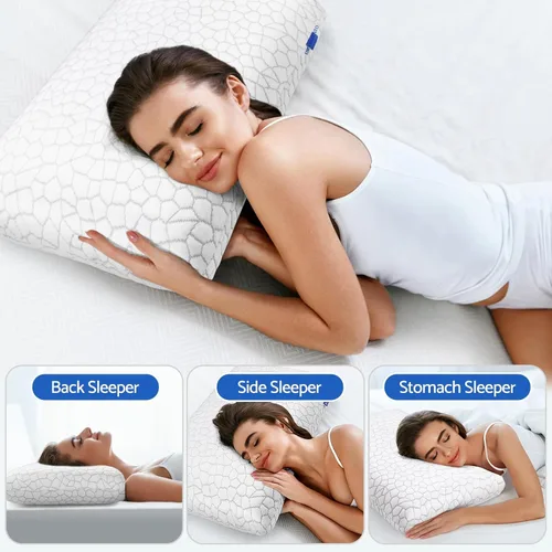 Miniatura 6 de CushZone Almohadas de espuma viscoelástica para dormir, almohada de cama con funda extraíble y lavable a máquina, almohada de cama para dormir
