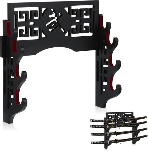 Miniatura 12 de Barydat Soporte de pared para katana, soporte para espada samurái, soporte para colgar espada japonesa Wakizashi, colección de pasatiempos
