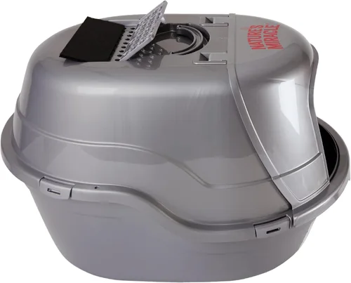 Miniatura 2 de Nature's Miracle Caja de arena con tapa abatible con capucha para gatos, con filtro de carbón integrado para control de olores Plateado/Gris