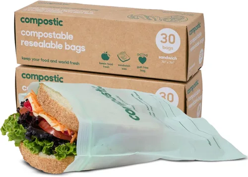 Miniatura 16 de Compostic Bolsas compostables para aperitivos, tamaño de aperitivo (60 unidades), paquete de iniciación – Sellado resellable, a base de plantas