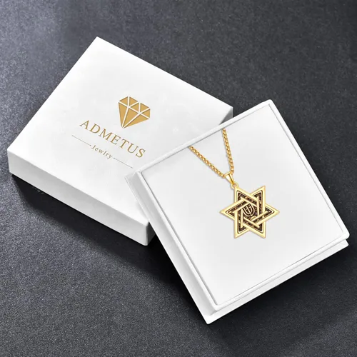 Miniatura 7 de ADMETUS Collar de amuleto de plata de ley 925 Collar Ankh con estrella de David para hombre con cadena de 22 pulgadas + 2 pulgadas