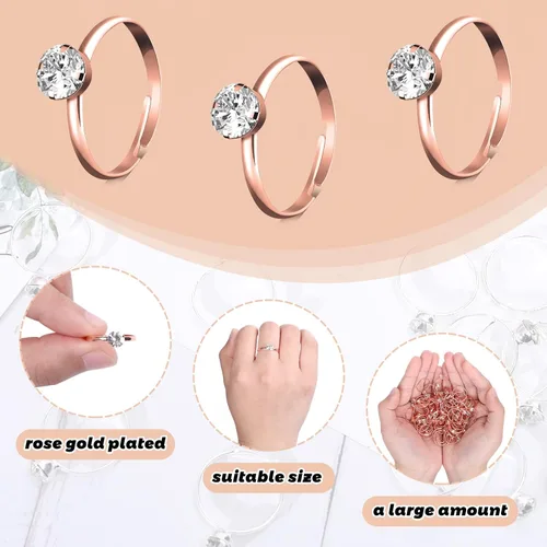 Miniatura 3 de Whaline 72 anillos de diamantes para despedida de soltera, anillos de compromiso ajustables para decoración de mesa de boda, juego de despedida