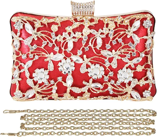 Bolso de noche con diamantes de imitación para mujer, bolso de mano de cristal con lentejuelas brillantes, bolso de hombro floral