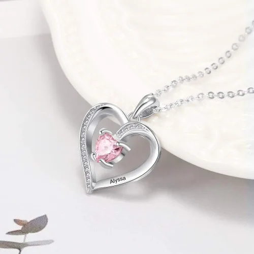 Miniatura 4 de Collares con colgante de corazón de amor para mujer, hechos con piedra natal de imitación, joyería de compromiso personalizada para ella
