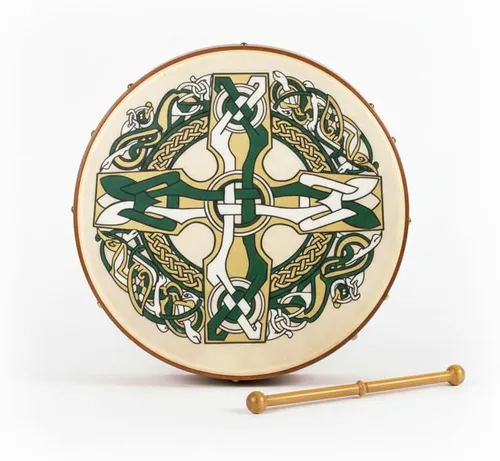 Miniatura 5 de Waltons Bodhrán 18 pulgadas (Brosna Cross) - Instrumento irlandés hecho a mano - Tono nítido y musical - Batidor de madera dura incluido con compra