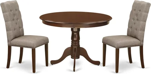 Miniatura 15 de East West Furniture HLEL3-LWH-07 - Juego de mesa y sillas de cocina de 3 piezas contiene una mesa de comedor redonda con pedestal y 2 sillas