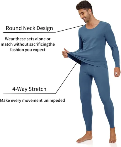 Miniatura 2 de YRW Ropa interior térmica para hombre con forro polar largo conjunto de capa base para clima frío M-4XL