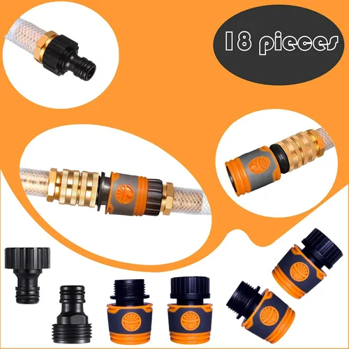 Miniatura 3 de 18 piezas de manguera de jardín de conector rápido de manguera de agua de plástico de 3/4 pulgadas, conectores macho y hembra, adaptadores