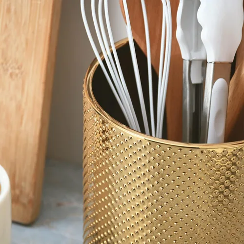 Miniatura 5 de Soporte para utensilios de cerámica para encimera de cocina, soporte dorado para encimera, 5.1 pulgadas de ancho x 6.6 pulgadas de alto
