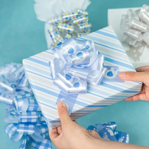 Miniatura 3 de LeZakaa 12 lazos con cinta, lazos de regalo azules con diseño de elefante, nube, estampado de pies, perfectos para bebé niño Floral
