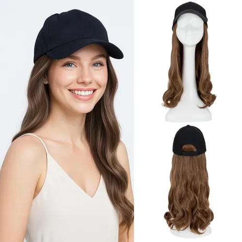 Miniatura 16 de SEGO - Peluca de gorra con pelo adjunto para mujer, gorra negra de béisbol con extensiones de pelo, gorra de béisbol larga y ondulada con ajuste