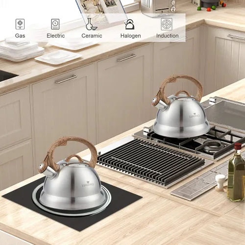 Miniatura 6 de Creative Home - Tetera silbadora de acero inoxidable de 2.3 cuartos de galón con mango de goma