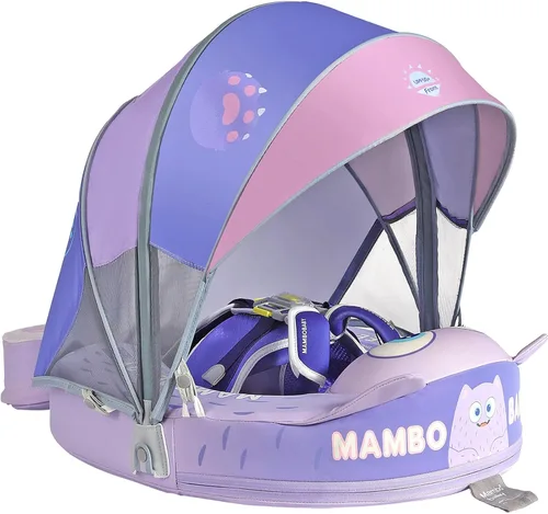 Miniatura 20 de Mambobaby Flotador con Toldo y Cola Nuevo Mejorado Flotador de Piscina No Inflable para Bebé Flotador de Natación Mambo Entrenador de Natación azul