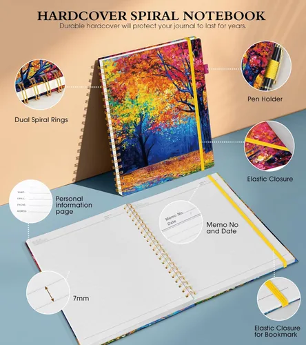Miniatura 3 de Lined Spiral Notebook Journal 8.5” x 11”, A4 Large Notebooks for Women Men, College Ruled Journal, 100 GSM Paper, Plastic Hardcover Spiral Bound