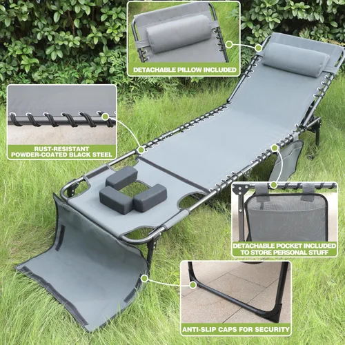 Miniatura 6 de MUPATER Silla de bronceado con agujero facial, tumbona de patio con respaldo ajustable de 5 posiciones, almohada y bolsillo extraíbles, tumbona
