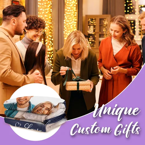 Miniatura 4 de Gowelly Manta personalizada con texto fotográfico, manta personalizada con imágenes para adultos, regalos de aniversario personalizados