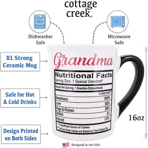 Miniatura 2 de Cottage Creek Taza de café para abuela, taza de café grande de cerámica con datos nutricionales de 16 onzas para abuela, regalos de cumpleaños