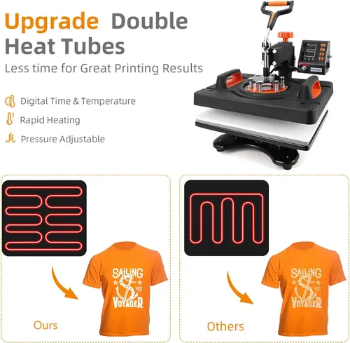 Miniatura 5 de Towallmark Máquina de prensa de calor de 12 x 15 pulgadas, máquina de transferencia de calor 6 en 1, oscilación de 360 grados, multifunción