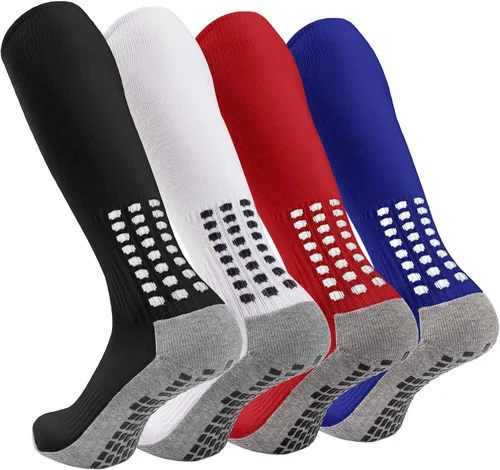 Ultrafun 4 pares de calcetines de fútbol hasta la rodilla, antideslizantes, para fútbol, béisbol, multideporte, almohadilla de agarre para hombres y