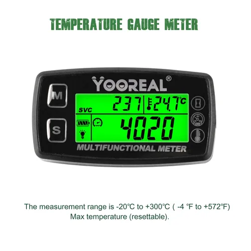 Miniatura 2 de Yooreal Medidor de horas, tacómetro, medidor de temperatura del motor, alerta de temperatura, apagado del usuario, sonda de temperatura extraíble