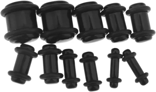 Miniatura 6 de Kit expansor de tapones para los oídos acrílicos negros, 36 unidades, dilatadores cónicos