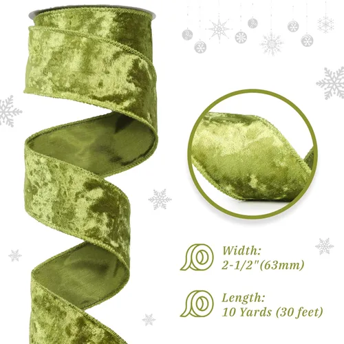 Miniatura 2 de MAYREEL Cinta de terciopelo triturado verde musgo de 2.5 pulgadas con cable para decoraciones de Navidad, envolver regalos, coronas para árboles, 10