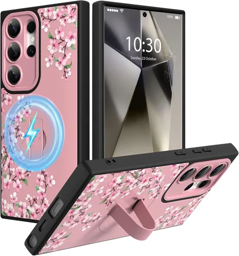 Miniatura 34 de Funda magnética compatible con Samsung Galaxy S25 Ultra para mujeres y hombres, estética flor de durazno, correa de muñeca ajustable incorporada