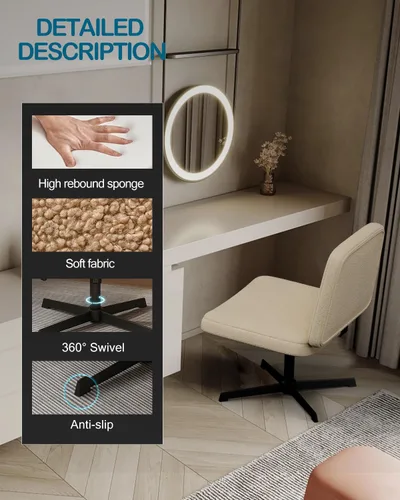 Miniatura 5 de Cómoda silla de escritorio para oficina en casa, sin brazos, silla de computadora y tocador para dormitorio, sala de estar, asiento grande normal