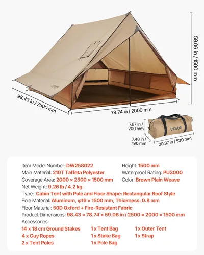 Miniatura 7 de VEVOR Tienda Caliente, Tiendas de Campaña Tipi Calientes con Toma para Estufa, Tiendas de Campaña Portátiles de Invierno con Faldón para Nieve