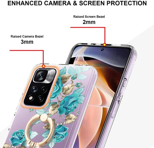 Miniatura 3 de ONV Funda de silicona para Redmi Note 11 Pro 5G – Funda con anillo de metal con purpurina de lujo con flor pintada con flores, funda delgada