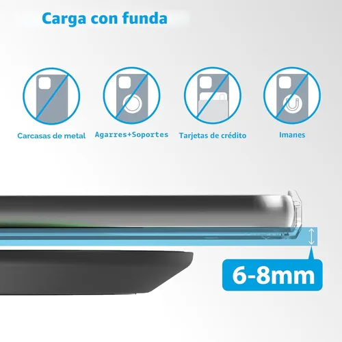 Miniatura 2 de AT&T Almohadilla de carga inalámbrica Qi de 15 W, estación de carga rápida USB-C compatible con fundas para iPhone 17/16/15/14, AirPods, Samsung