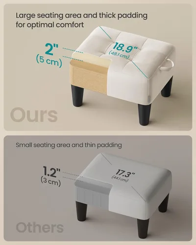Miniatura 4 de SONGMICS Taburete para pies con patas, Otomán Taburete Pequeño, Asiento de Terciopelo con Cojín Grueso, para Sala de Estar, Dormitorio, Entrada