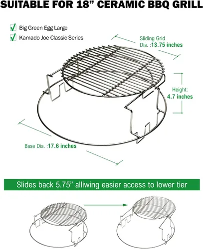 Miniatura 2 de Estante de Repuesto BGE de 2 Piezas Multinivel para Large Green Egg, Kit EGGspander de Acero Inoxidable - Sistema de Cocción Multifunción Expansor