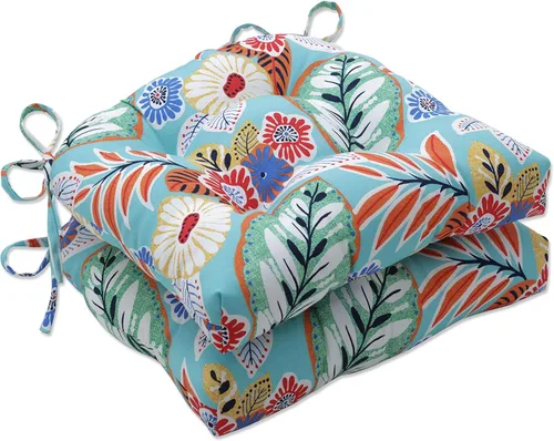 Miniatura 10 de Pillow Perfect Cojín de asiento de mimbre copetudo para interiores y exteriores con lazos, 2 unidades, 15.5 x 16 pulgadas, juego de pompones