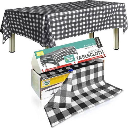 Miniatura 7 de Smarty Kiddo Rollo de mantel de plástico negro de 54 x 100 pies con caja de cortador integrada, mantel desechable para fiestas, pícnic, eventos