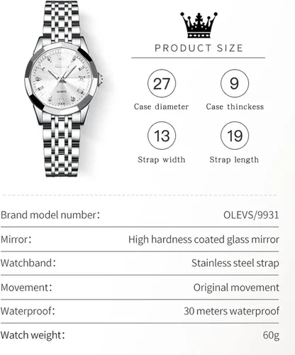 Miniatura 9 de OLEVS Reloj elegante para mujer reloj de cuarzo analógico de diamante dos tonos acero inoxidable impermeable luminoso regalo