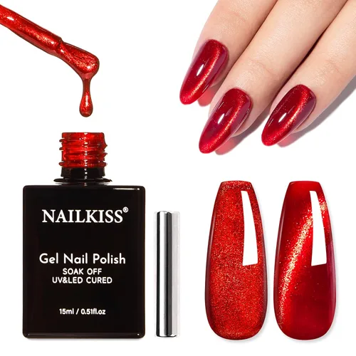 Miniatura 9 de Esmalte de uñas de gel magnético Cat Eye (rojo + verde tesoro), 0.34 onzas líquidas (paquete de 1)