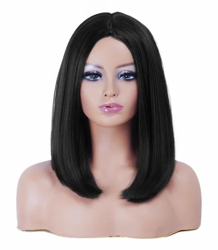 Miniatura 5 de Rugelyss Pelucas estilo Bob de color negro natural para mujer, sin flequillo, peluca corta y lacia con parte media de 14 pulgadas, resistente al