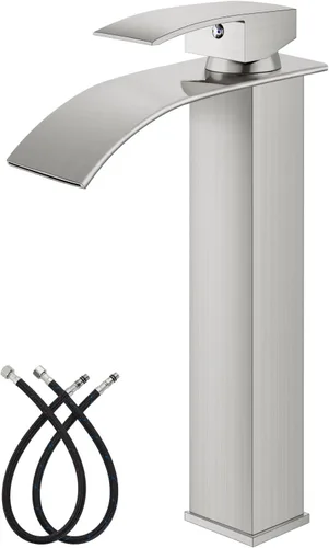 gotonovo Grifo de Cascada Alto para Baño de Una Sola Manija, Grifos de Baño para Lavabo de 1 Agujero, Grifo de Lavabo de Acero Inoxidable Moderno,