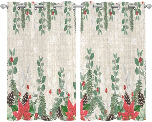 Miniatura 2 de Cortinas traslúcidas de eucalipto de Navidad de 39 pulgadas de largo, juego de 2 paneles de cortinas para cocina, dormitorio, sala de estar