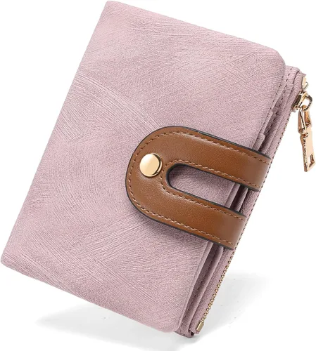 Miniatura 7 de RNIEGA Billeteras pequeñas para mujer, de cuero, plegable, con bloqueo RFID, tarjetero compacto con bolsillo para monedas con cremallera