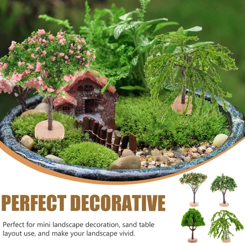 Miniatura 2 de 4 piezas de modelos de árbol en miniatura, árboles de simulación de plástico para paisajes en miniatura, accesorios de mesa de arena, modelos
