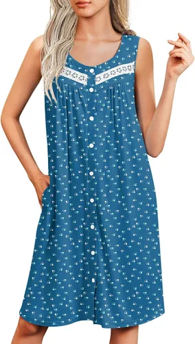 Miniatura 14 de Ekouaer Camisones para mujer, con botones, sin mangas, suave, con bolsillos, tallas S-XXXL